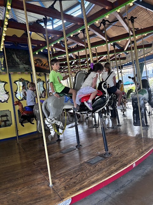 Riding the Over-the-Jumps carousel at the Little Rock Zoo
